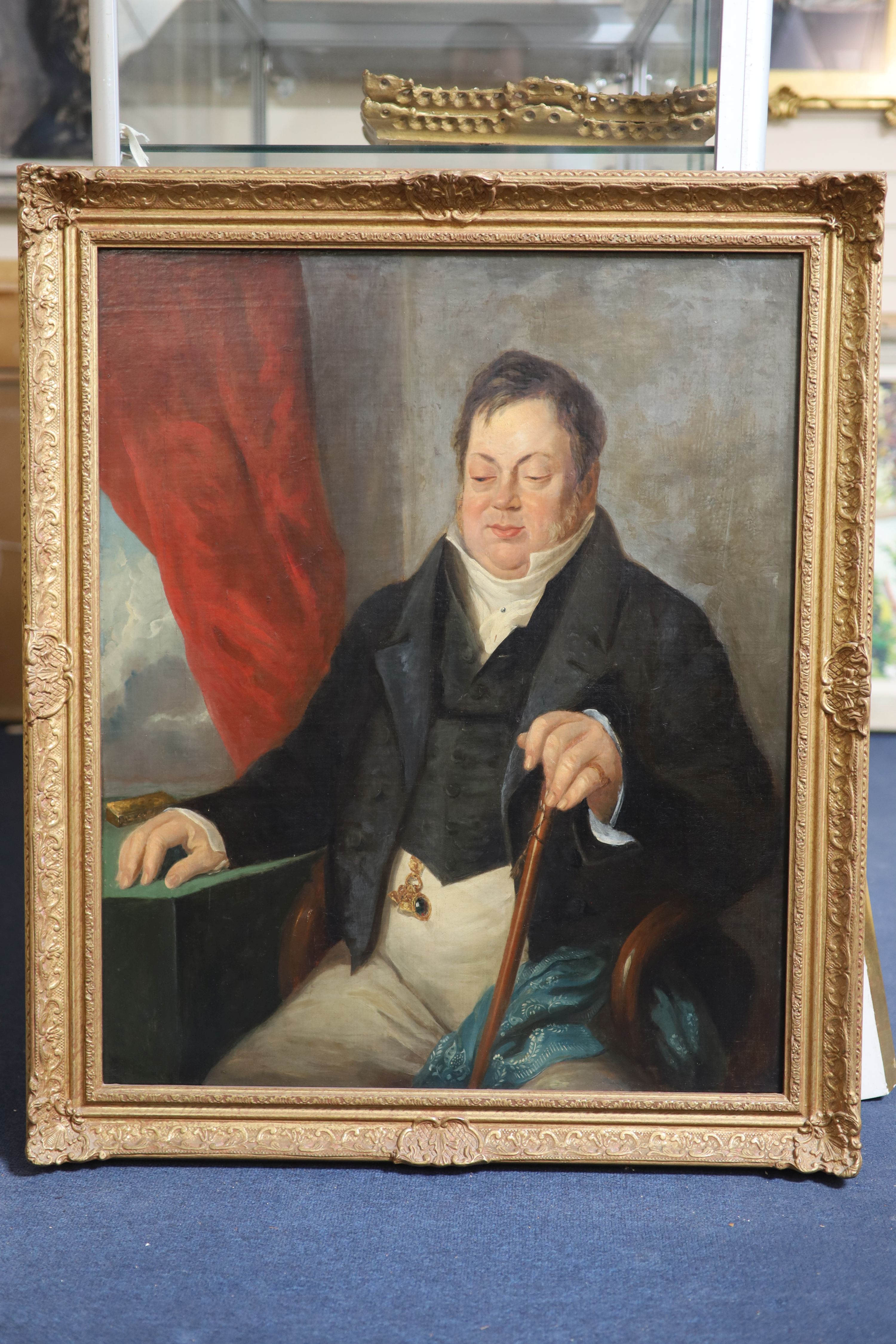 Attributed to Benjamin Marshall (1767-1848), Portrait of a seated portly gentleman, by repute, Samuel Vale (1797-1835), oil on canvas, 76 x 62.25cm